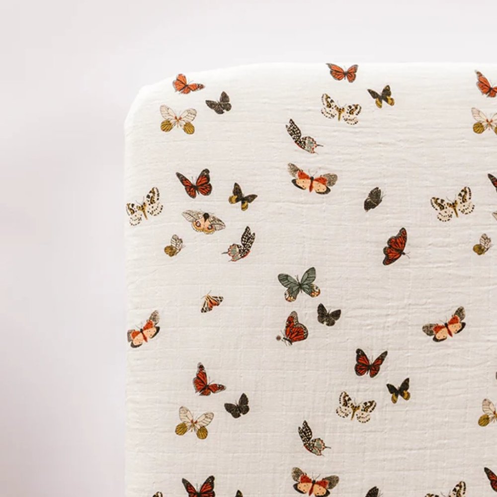 2 Crib Sheets: Butterfly and Mushroom Clementine Crib Sheets